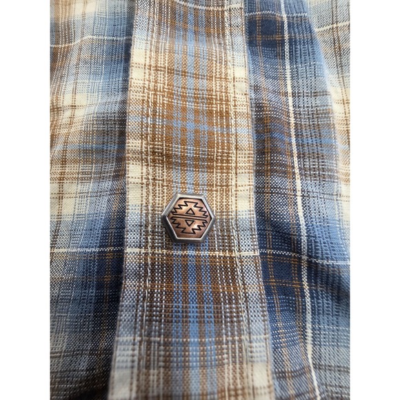 Ariat Retro Fit Men's Medium Short Sleeve Brown Plaid Pearl Snaps Western Casual - Picture 6 of 9